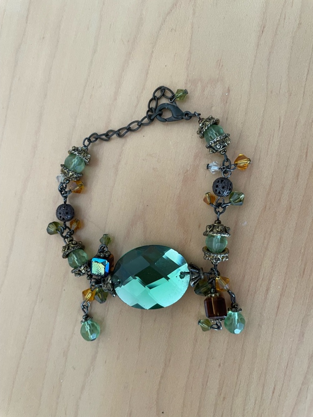 Green Glass Crystal Statement Bracelet - Women Jewelry